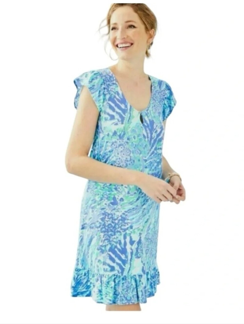 Lilly Pulitzer Rejina Dress in Blue Haven Hey Hey Soleil Size L